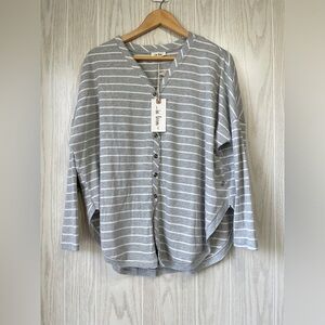 In Loom stylish thermal button down top  gray with white stripes Size M